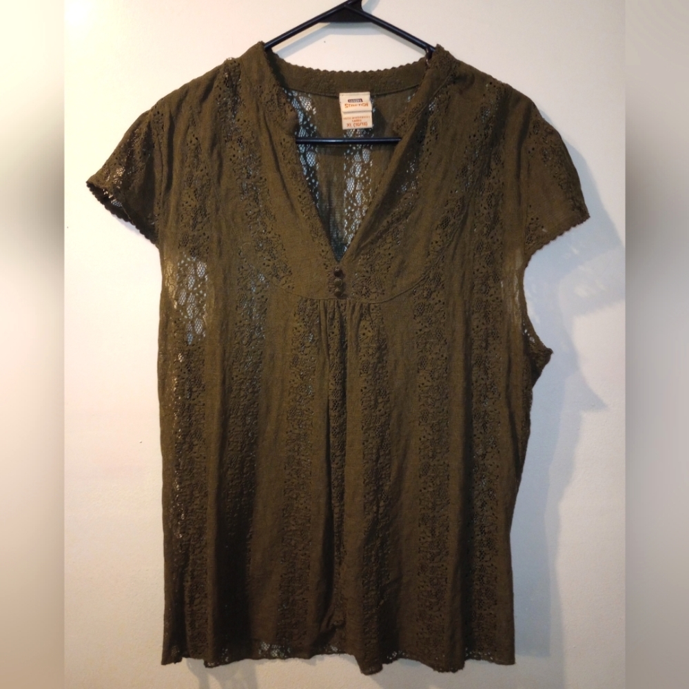 Lace Short Sleeve V Neck Blouse